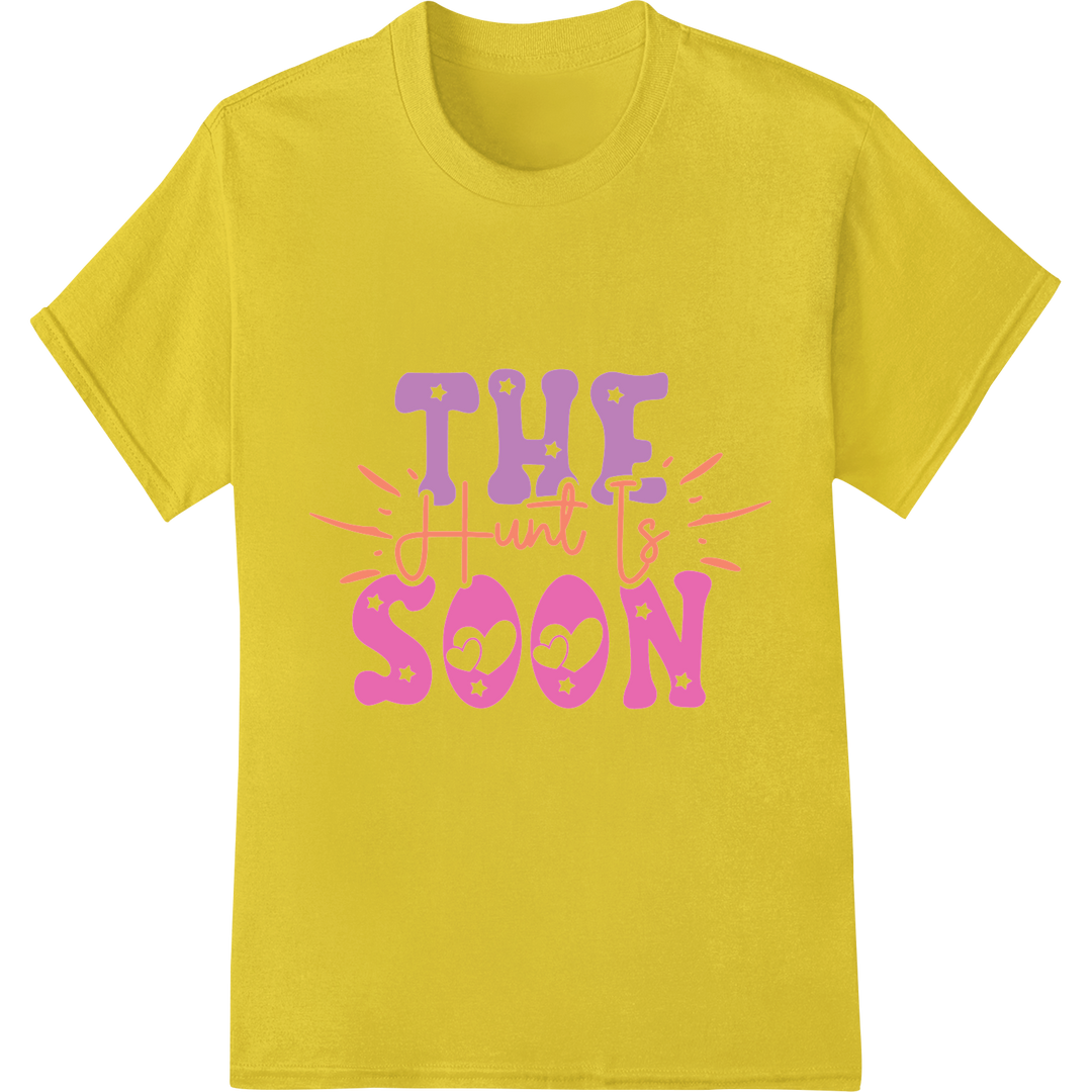 Playful Easter Egg Hunt DTF Print | Vibrant Holiday Design on yellow shirt - SUPERDTF-DTF Prints-DTF Transfers-Custom DTF Prints