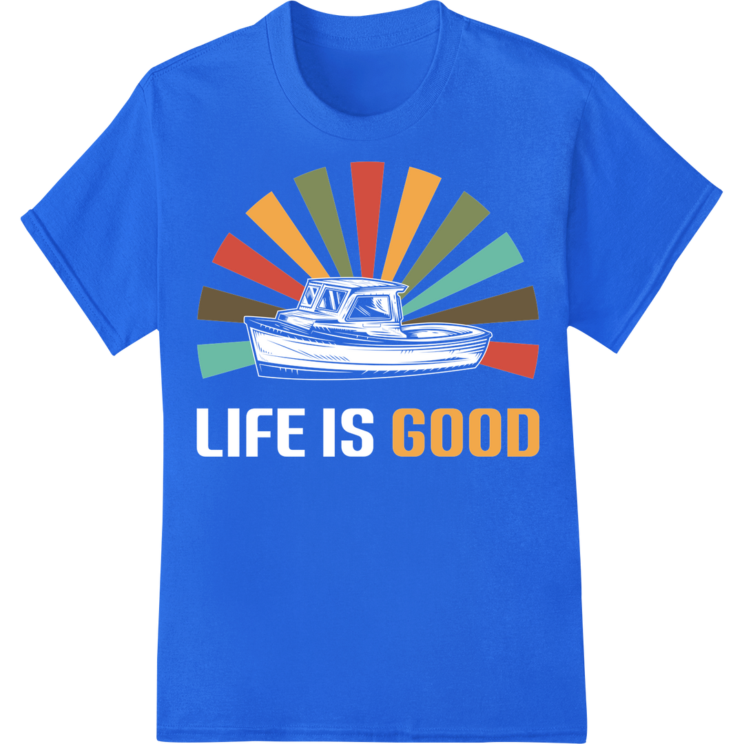 Retro 'GOOD' Sunburst DTF Print Heat Transfer | Fishing Bundle on blue shirt - SUPERDTF-DTF Prints-DTF Transfers-Custom DTF Prints