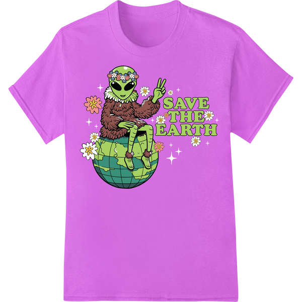 Sarcastic Alien: Save the Earth DTF Print Heat Transfer on purple shirt - SUPERDTF-DTF Prints-DTF Transfers-Custom DTF Prints