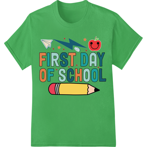 Vibrant First Day of School DTF Print | Back-to-School Fun on green shirt - SUPERDTF-DTF Prints-DTF Transfers-Custom DTF Prints