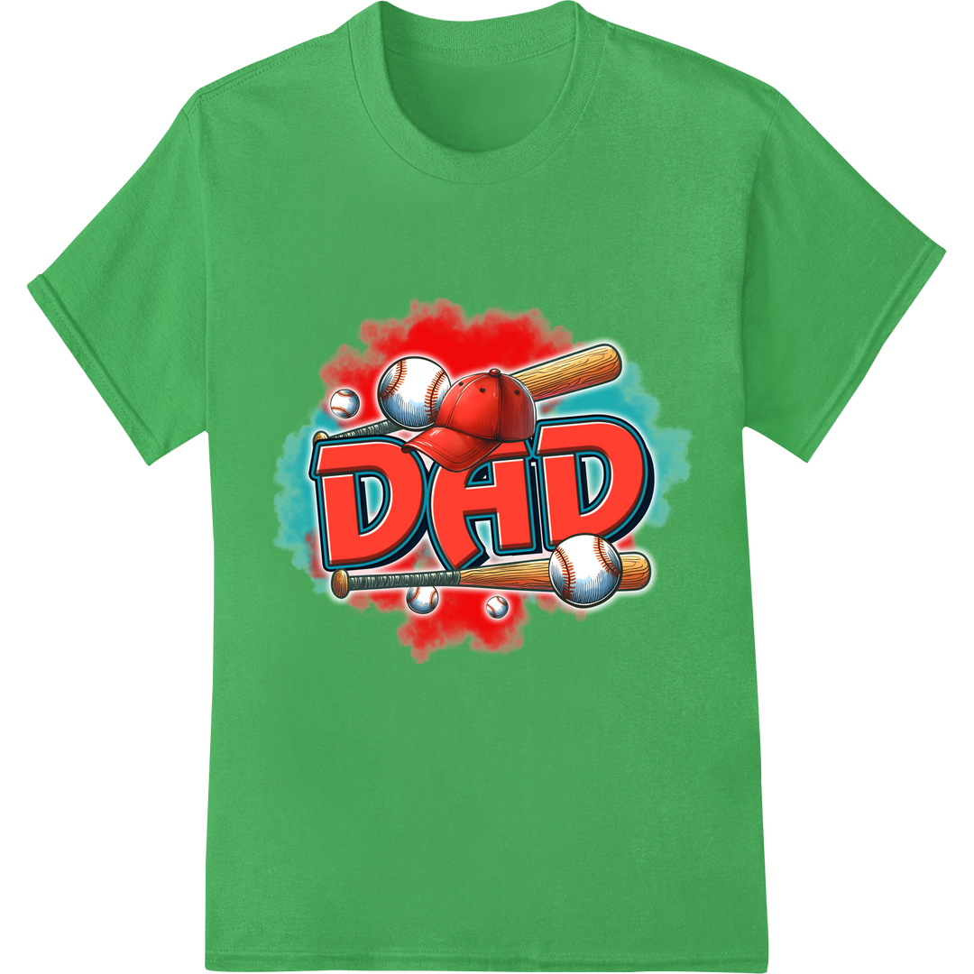 Home Run Dad: Father's Day Baseball DTF Print Transfer on green shirt - SUPERDTF-DTF Prints-DTF Transfers-Custom DTF Prints