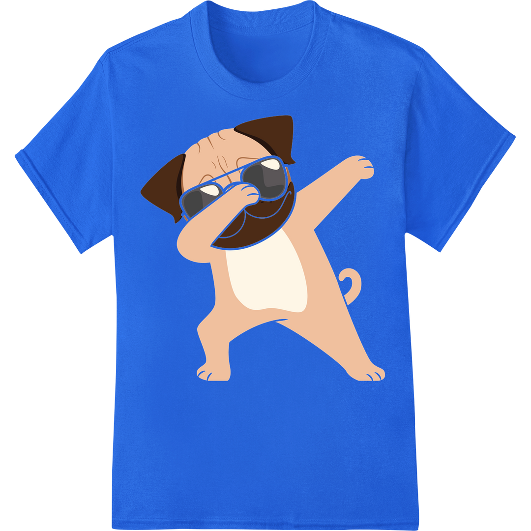 Dancing Dog with Sunglasses - Funny Animal DTF Transfer Print on blue shirt - SUPERDTF-DTF Prints-DTF Transfers-Custom DTF Prints