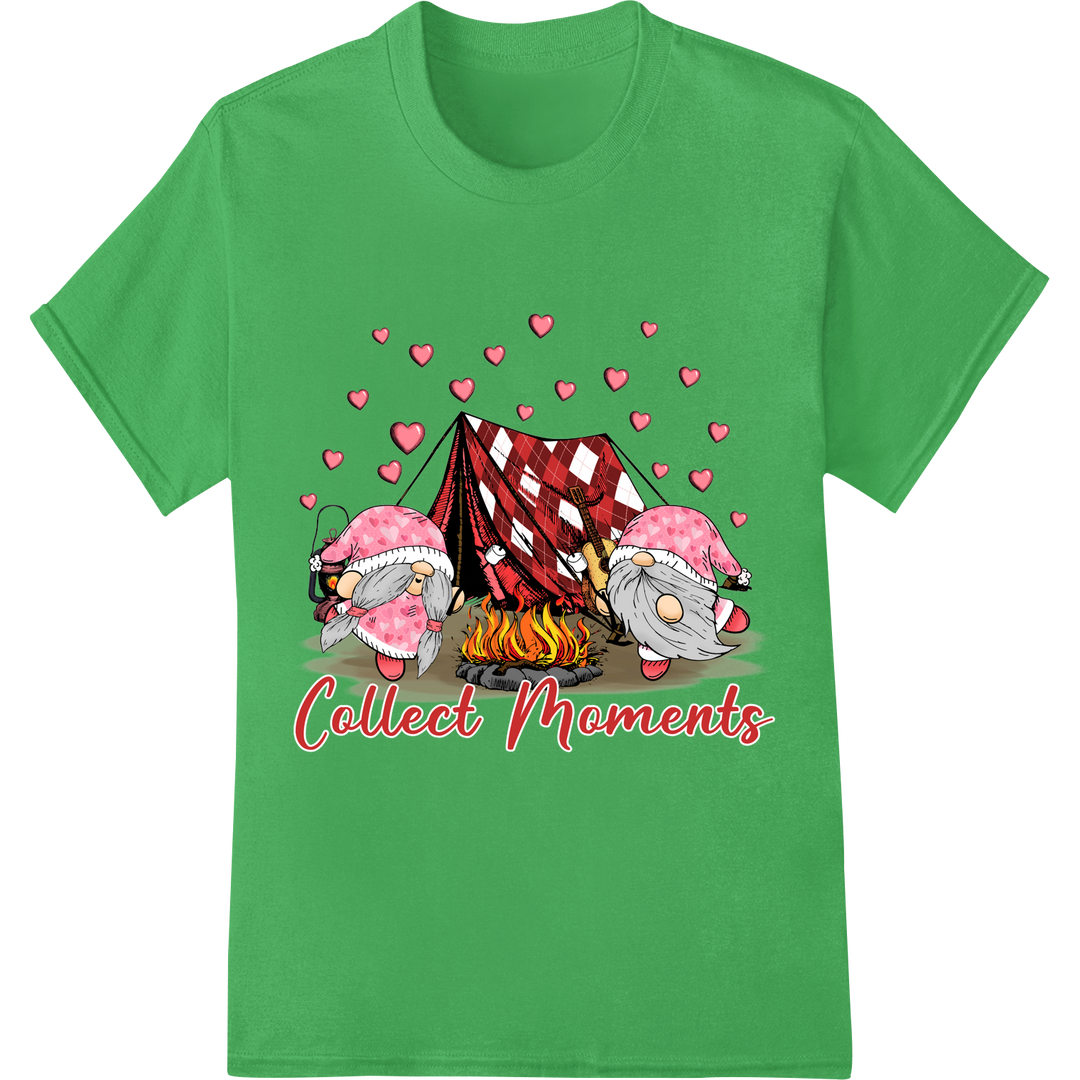 Romantic Camping Gnomes: Adorable Valentine's Day DTF Print on green shirt - SUPERDTF-DTF Prints-DTF Transfers-Custom DTF Prints