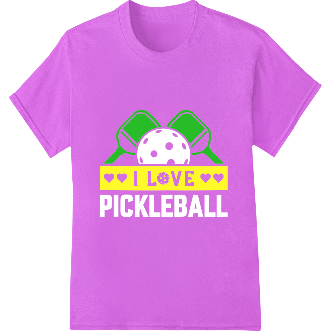 Pickleball Love: Show Your Passion with This Unique DTF Print on purple shirt - SUPERDTF-DTF Prints-DTF Transfers-Custom DTF Prints