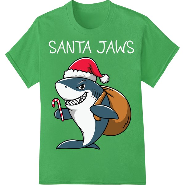 Adorable Christmas Shark DTF Print Heat Transfer on green shirt - SUPERDTF-DTF Prints-DTF Transfers-Custom DTF Prints