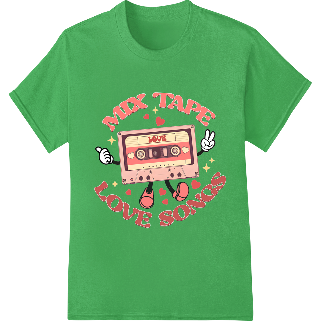 Retro Cassette Mixtape Love Songs Valentine's Day DTF Print on green shirt - SUPERDTF-DTF Prints-DTF Transfers-Custom DTF Prints