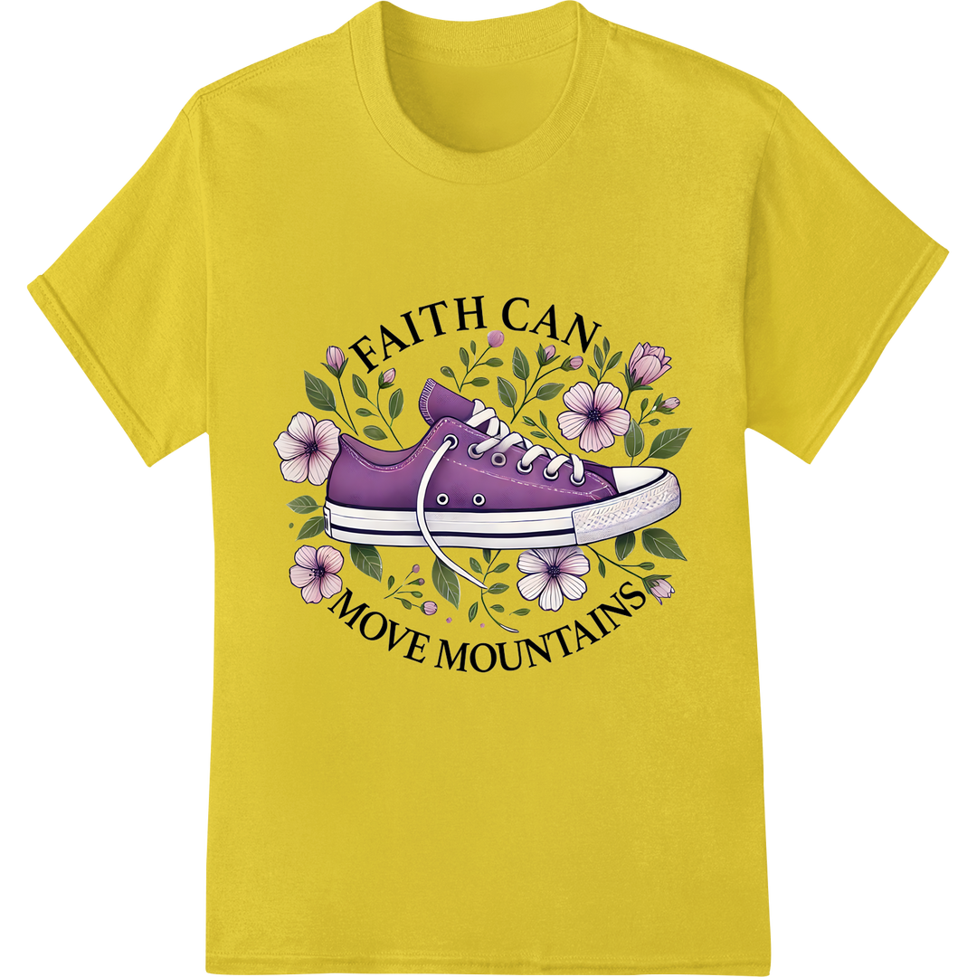 Inspire Faith: 'Move Mountains' Floral Sneakers DTF Print on yellow shirt - SUPERDTF-DTF Prints-DTF Transfers-Custom DTF Prints