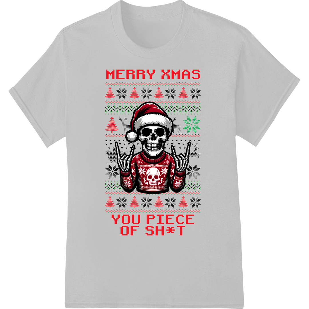 Edgy Christmas Skeleton DTF Print for Alternative Holidays on white shirt - SUPERDTF-DTF Prints-DTF Transfers-Custom DTF Prints