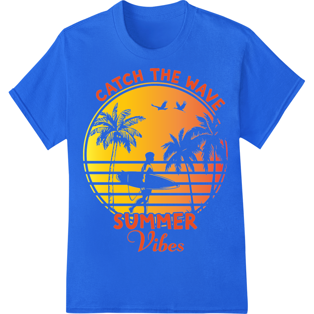 Catch the Wave: Retro Summer Vibes DTF Print Heat Transfer on blue shirt - SUPERDTF-DTF Prints-DTF Transfers-Custom DTF Prints