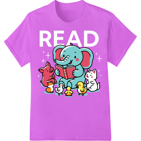 Adorable Animals Reading Together | Kid-Friendly DTF Print on purple shirt - SUPERDTF-DTF Prints-DTF Transfers-Custom DTF Prints