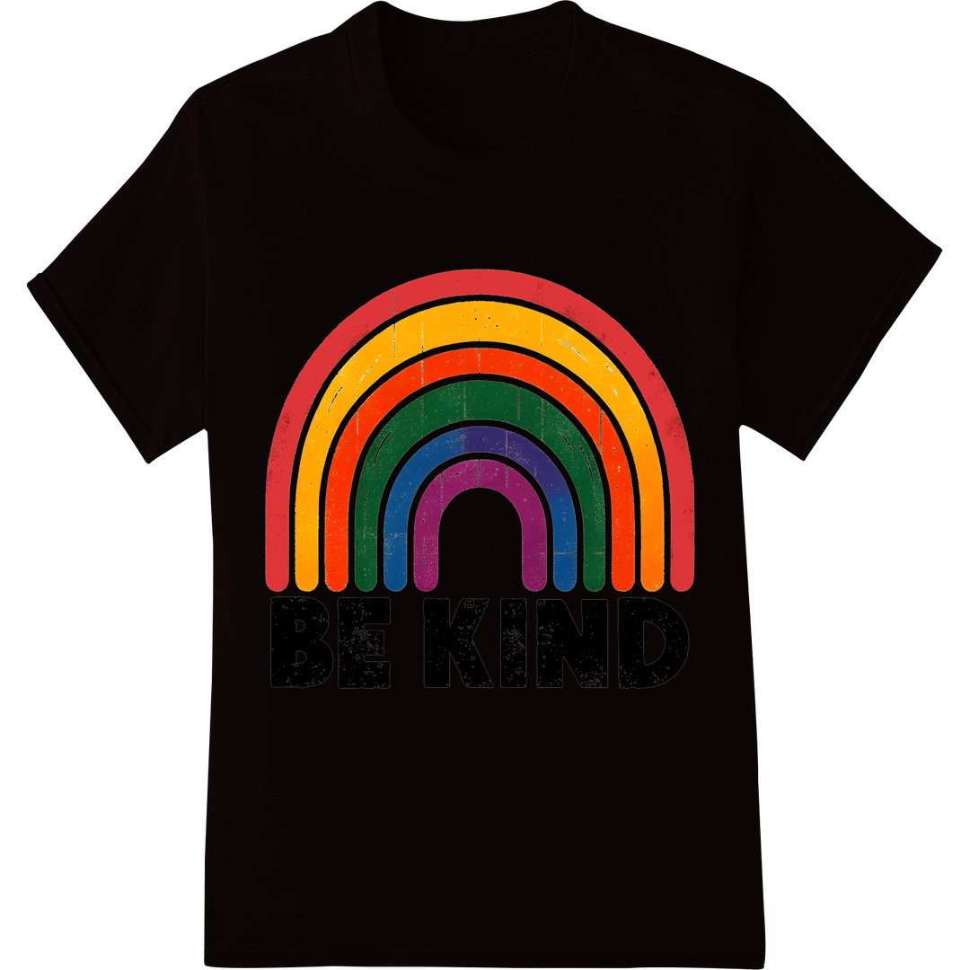 Vibrant 'BE KIND' Rainbow Pride Typography | DTF Print on black shirt - SUPERDTF-DTF Prints-DTF Transfers-Custom DTF Prints