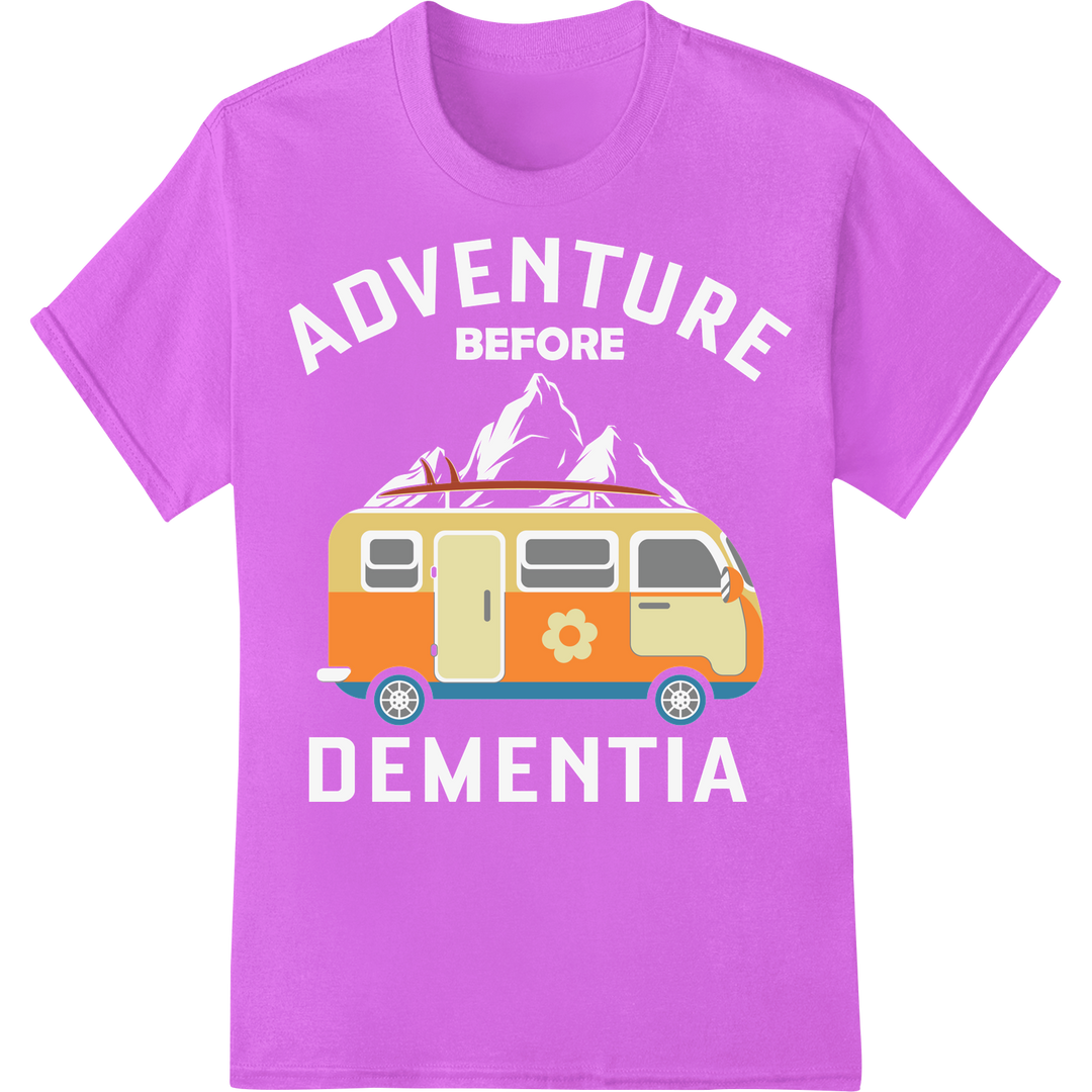 Retro Camper Adventure: Outdoor Hiking Enthusiast DTF Print on purple shirt - SUPERDTF-DTF Prints-DTF Transfers-Custom DTF Prints