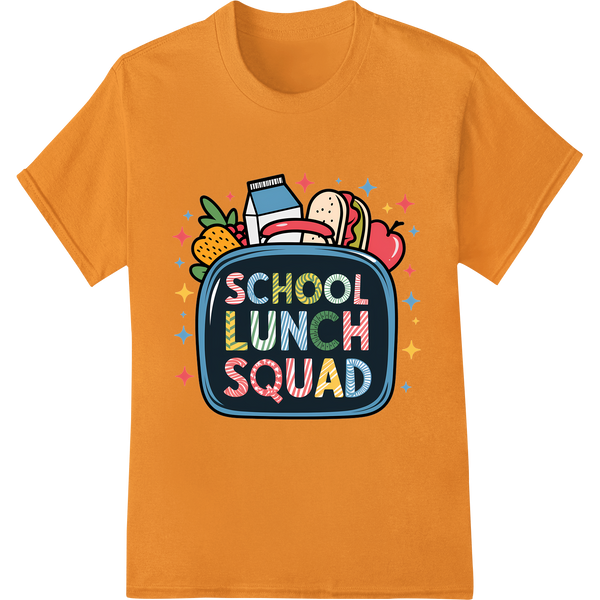 School Lunch Squad: Tasty DTF Print Heat Transfer on orange shirt - SUPERDTF-DTF Prints-DTF Transfers-Custom DTF Prints