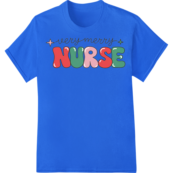 Very Merry Nurse - Festive DTF Print for Healthcare Pros on blue shirt - SUPERDTF-DTF Prints-DTF Transfers-Custom DTF Prints