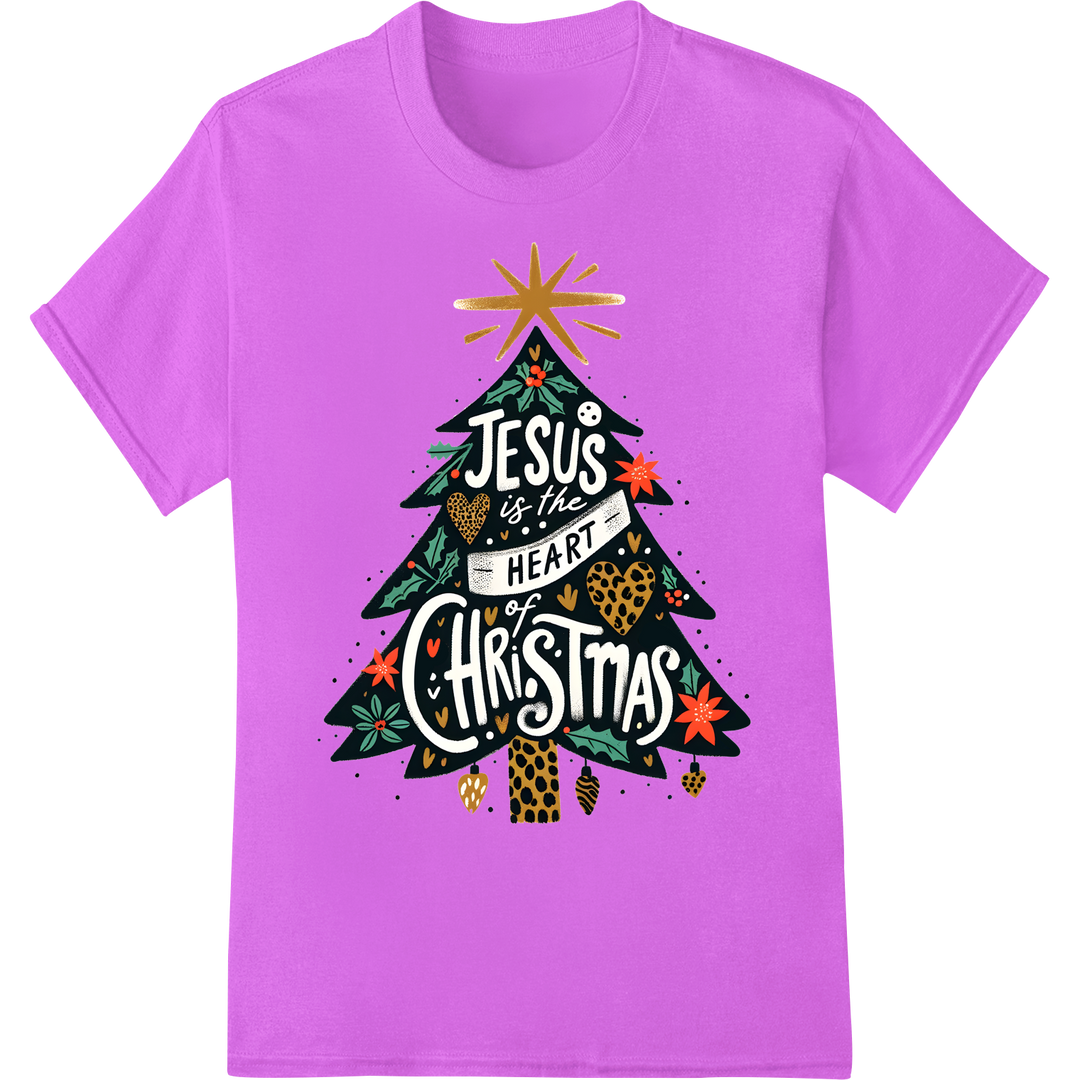 Jesus is the Heart of Christmas DTF Print Heat Transfer on purple shirt - SUPERDTF-DTF Prints-DTF Transfers-Custom DTF Prints