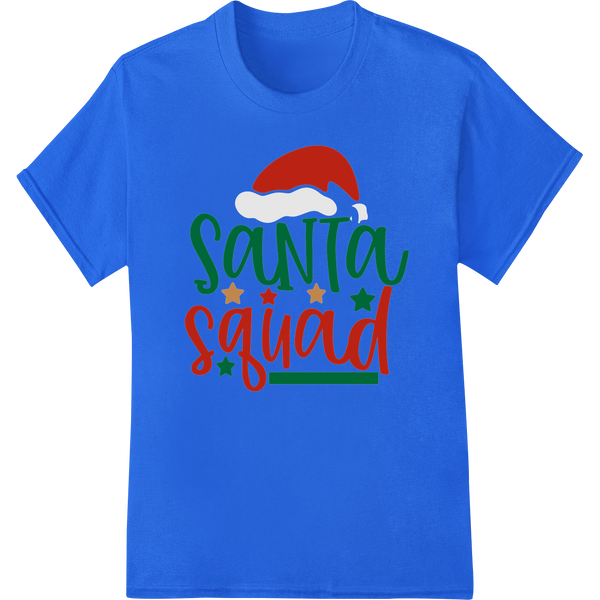 Festive 'Santa Squad' Heat Transfer - Merry & Bright DTF Print on blue shirt - SUPERDTF-DTF Prints-DTF Transfers-Custom DTF Prints