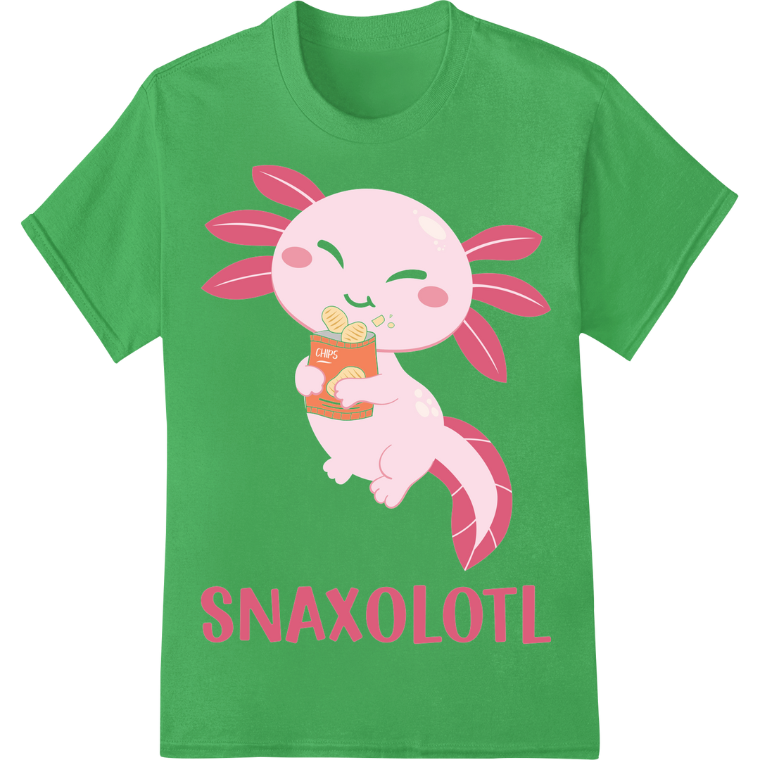 Adorable Snaxolotl: Cute Axolotl DTF Print Heat Transfer on green shirt - SUPERDTF-DTF Prints-DTF Transfers-Custom DTF Prints