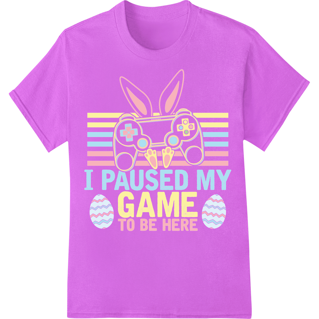 I Paused My Game Funny Easter Gamer Bunny DTF Print Transfer on purple shirt - SUPERDTF-DTF Prints-DTF Transfers-Custom DTF Prints