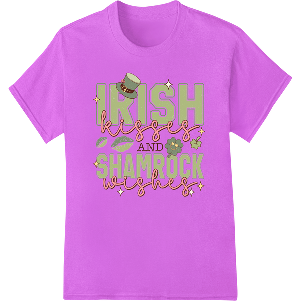 Lucky Irish Kisses & Shamrock Wishes DTF Print Transfer on purple shirt - SUPERDTF-DTF Prints-DTF Transfers-Custom DTF Prints