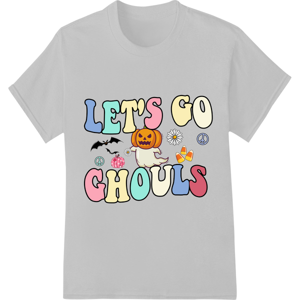 Spooktacular 'Let's Go Ghouls' Halloween heat transfer design featuring ghosts and pumpkins for direct to film t-shirt...