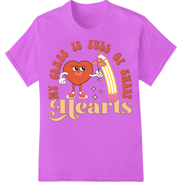 Lovable Teacher Heart: Valentine's Day DTF Print Transfer on purple shirt - SUPERDTF-DTF Prints-DTF Transfers-Custom DTF Prints