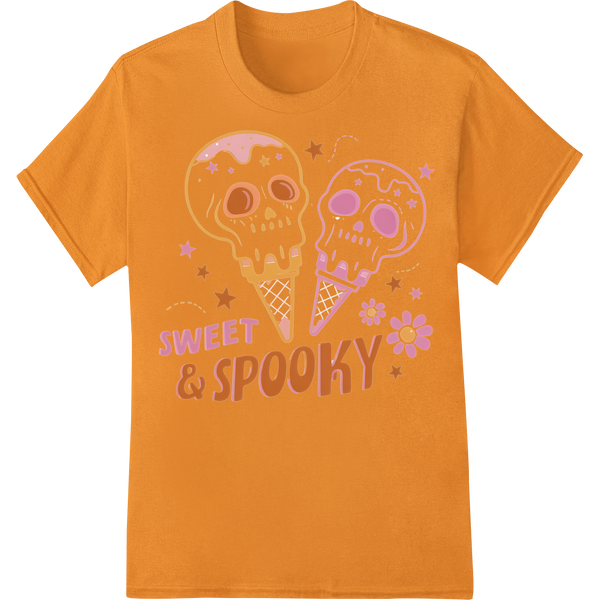 Cute cartoon skull with ice cream cone design, perfect for Halloween DTF printing on t-shirts and apparel.