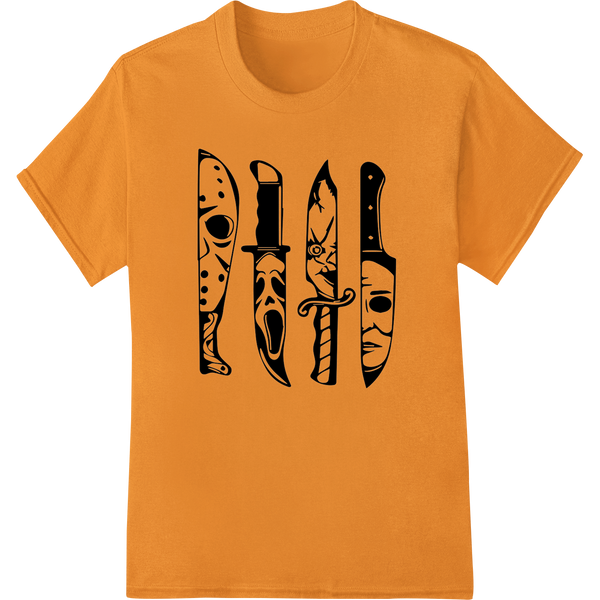 Haunting Knife Silhouettes: Edgy Halloween Heat Transfers on orange shirt - SUPERDTF-DTF Prints-DTF Transfers-Custom DTF Prints