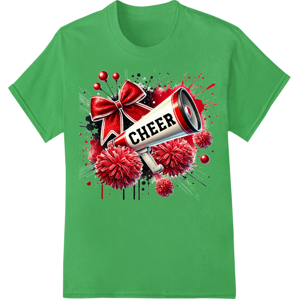 Festive Cheer: Vibrant Cheerleading DTF Print Heat Transfer on green shirt - SUPERDTF-DTF Prints-DTF Transfers-Custom DTF Prints