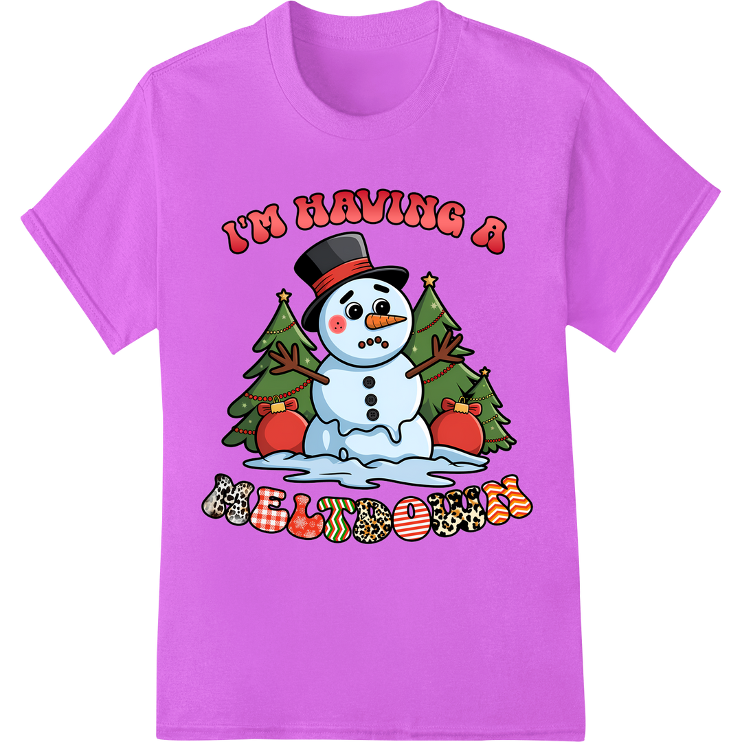 Quirky Melting Snowman Christmas DTF Print Heat Transfer on purple shirt - SUPERDTF-DTF Prints-DTF Transfers-Custom DTF Prints