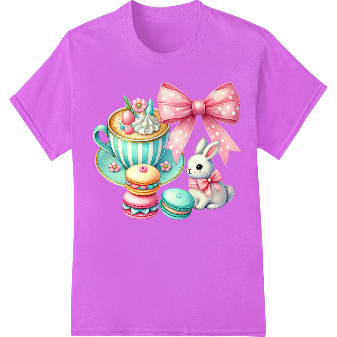 Adorable Easter Bunny in Teacup DTF Print Heat Transfer on purple shirt - SUPERDTF-DTF Prints-DTF Transfers-Custom DTF Prints