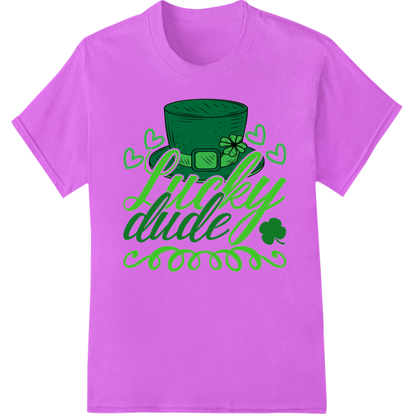 Lucky Dude St. Patrick's Day DTF Print Heat Transfer on purple shirt - SUPERDTF-DTF Prints-DTF Transfers-Custom DTF Prints