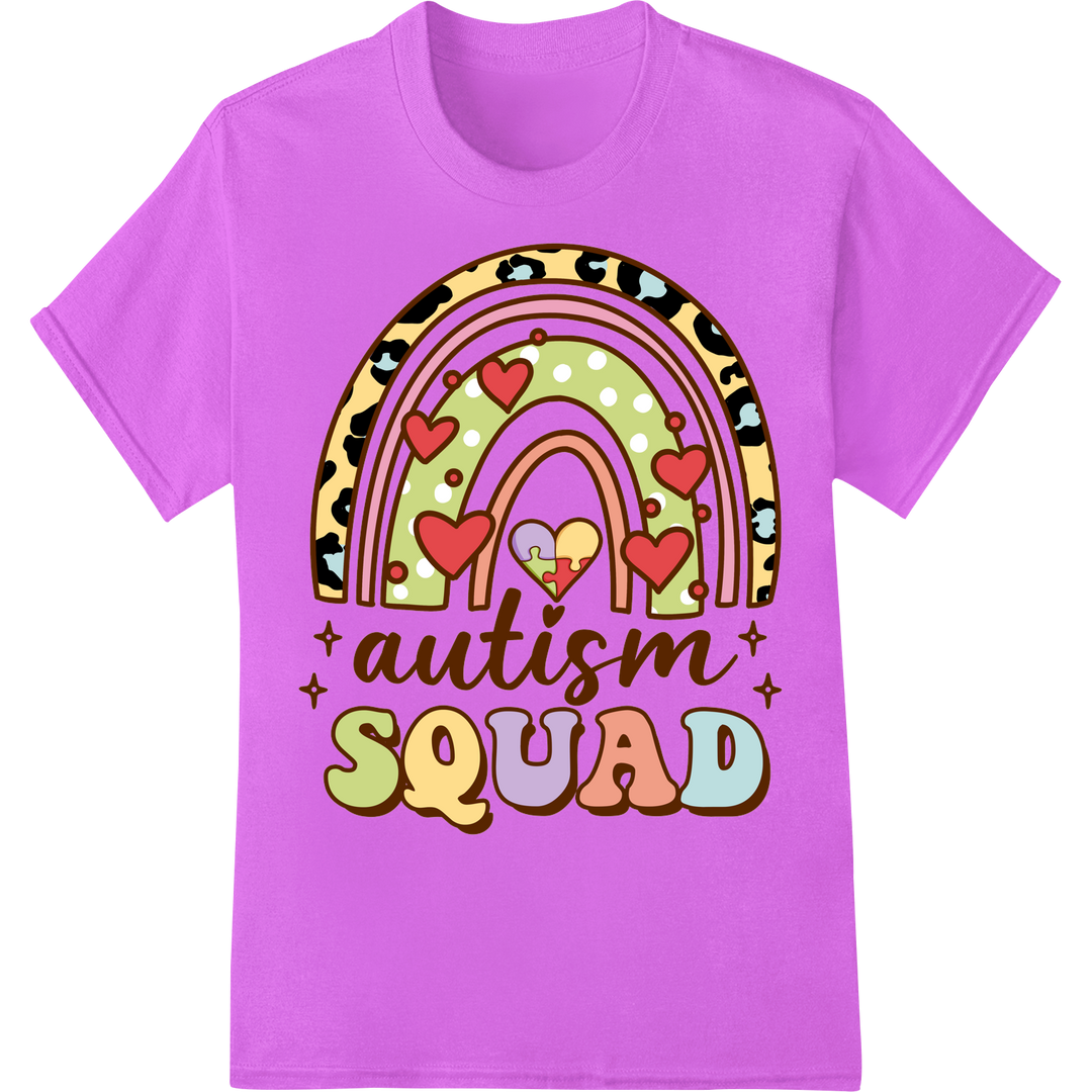 Autism Squad Rainbow Hearts DTF Print Heat Transfer on purple shirt - SUPERDTF-DTF Prints-DTF Transfers-Custom DTF Prints