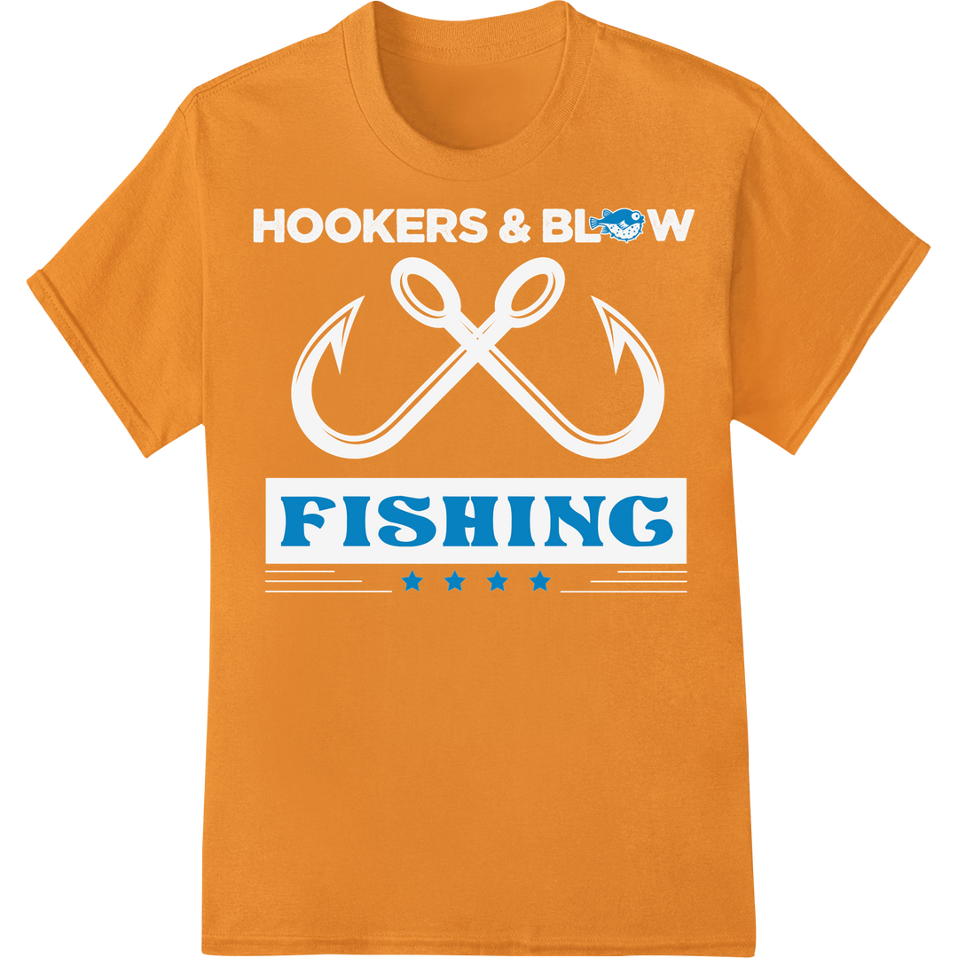 Bold 'Fishing' DTF Print Heat Transfer - Outdoor Enthusiast Gear on orange shirt - SUPERDTF-DTF Prints-DTF Transfers-Custom DTF Prints