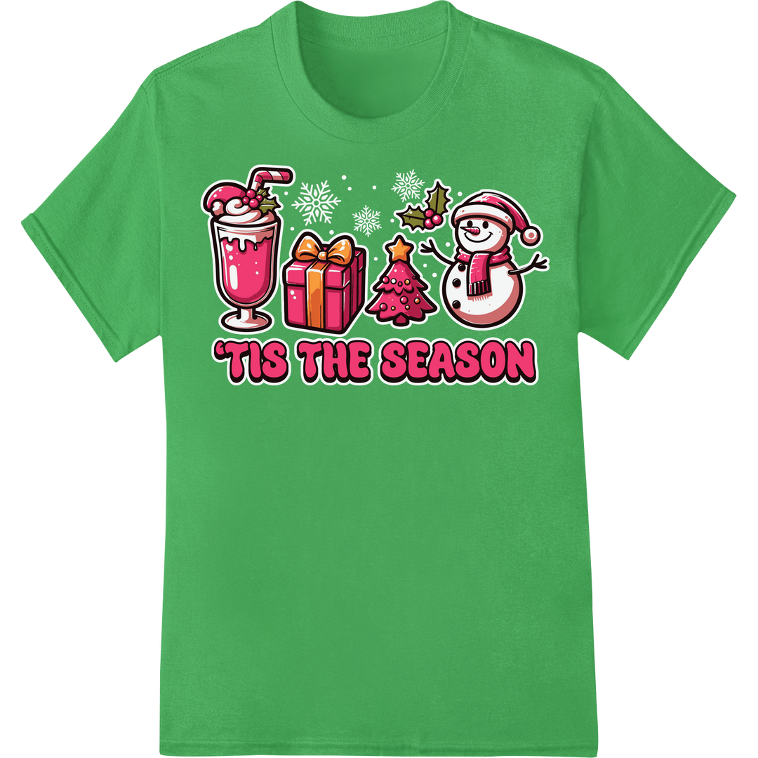 Adorable Pink Christmas Icons DTF Print Heat Transfer on green shirt - SUPERDTF-DTF Prints-DTF Transfers-Custom DTF Prints