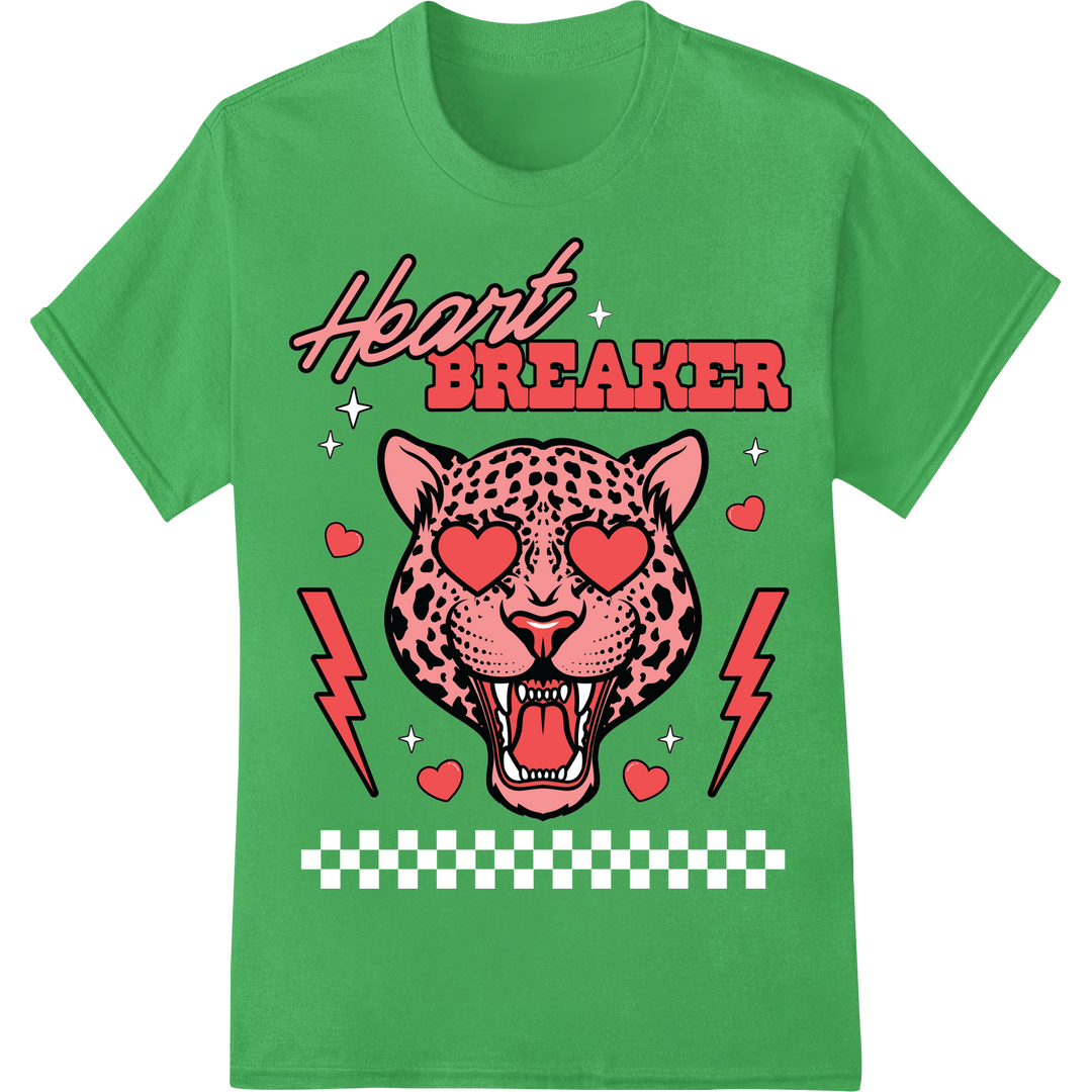 Fierce 'Heart Breaker' Leopard DTF Print Heat Transfer on green shirt - SUPERDTF-DTF Prints-DTF Transfers-Custom DTF Prints