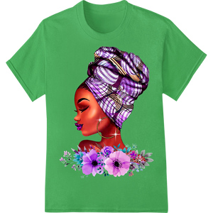 Vibrant African Woman Portrait with Flowers DTF Print made with premium bulk t-shirt printing