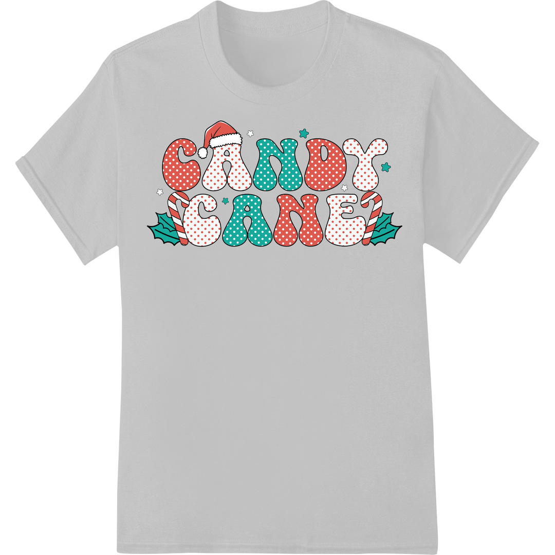 Retro Candy Cane Typography | Groovy Christmas DTF Print on white shirt - SUPERDTF-DTF Prints-DTF Transfers-Custom DTF Prints