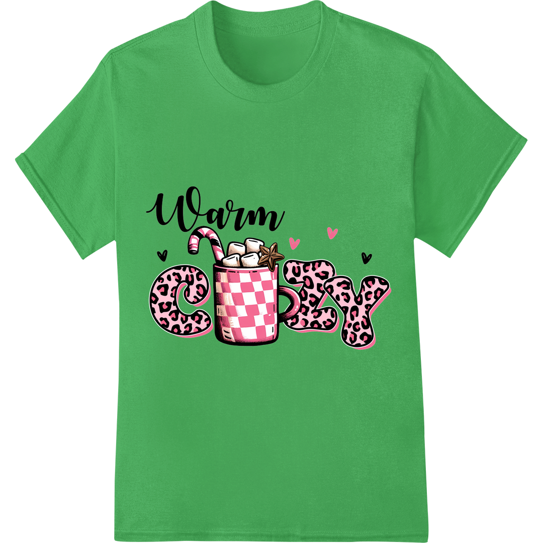 Warm & Cozy Christmas DTF Print Heat Transfer | Festive Fun on green shirt - SUPERDTF-DTF Prints-DTF Transfers-Custom DTF Prints