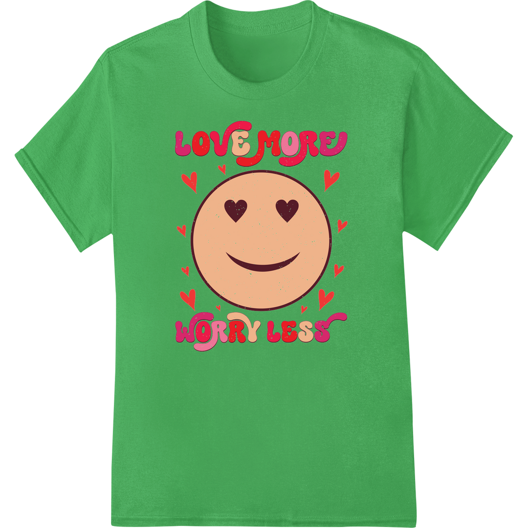 Adorable Coffee Valentine: Love More, Worry Less DTF Print on green shirt - SUPERDTF-DTF Prints-DTF Transfers-Custom DTF Prints