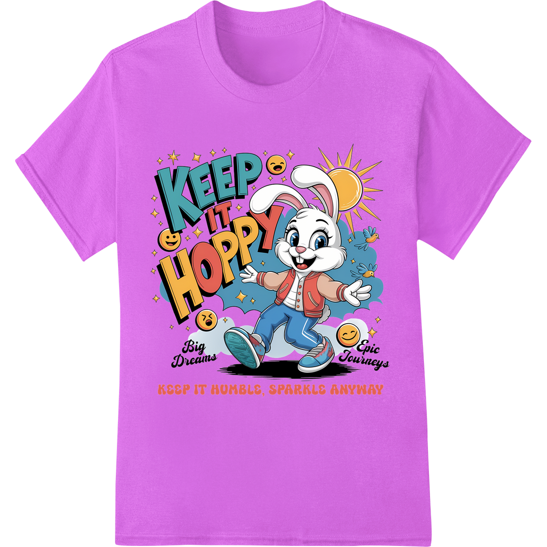 Keep It Hoppy: Fun Easter DTF Print Heat Transfer Design on purple shirt - SUPERDTF-DTF Prints-DTF Transfers-Custom DTF Prints