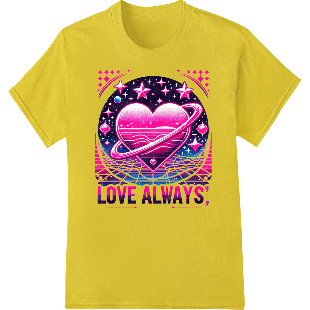 Everlasting Love: Vibrant Neon Heart DTF Print Heat Transfer on yellow shirt - SUPERDTF-DTF Prints-DTF Transfers-Custom DTF Prints