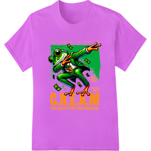 Rebellious Frog Graffiti Money DTF Print Heat Transfer made with premium custom garment printing