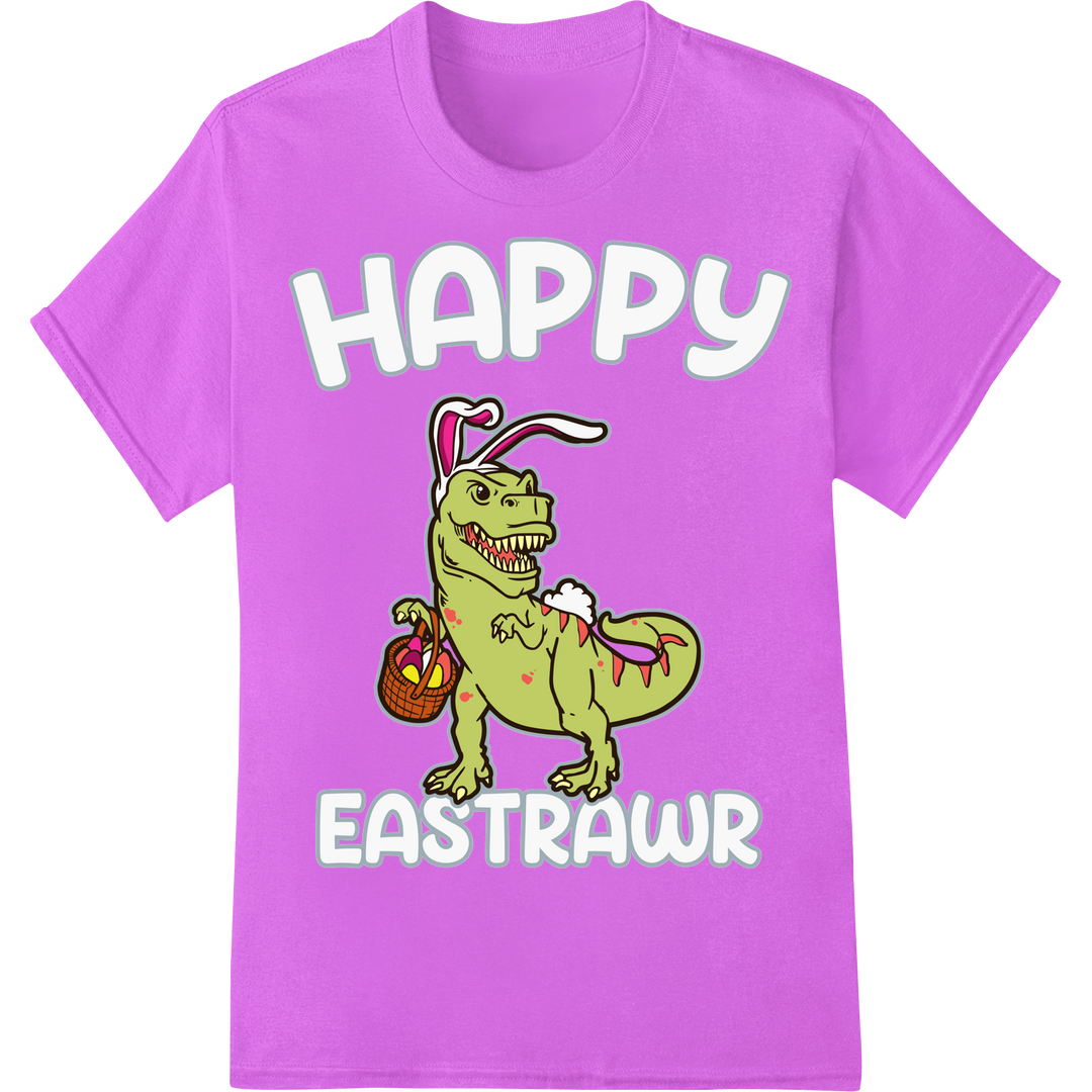 Roarsome Easter Fun: Happy Eastrarwr Dino DTF Print on purple shirt - SUPERDTF-DTF Prints-DTF Transfers-Custom DTF Prints