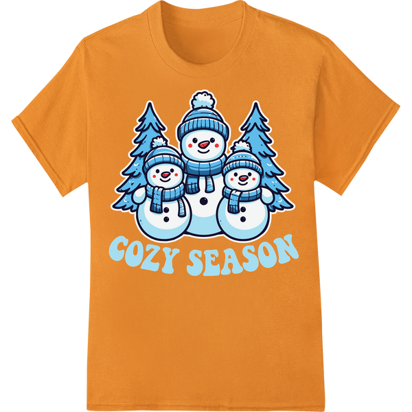 Cozy Season Snowman Family - Winter DTF Print Transfer on orange shirt - SUPERDTF-DTF Prints-DTF Transfers-Custom DTF Prints