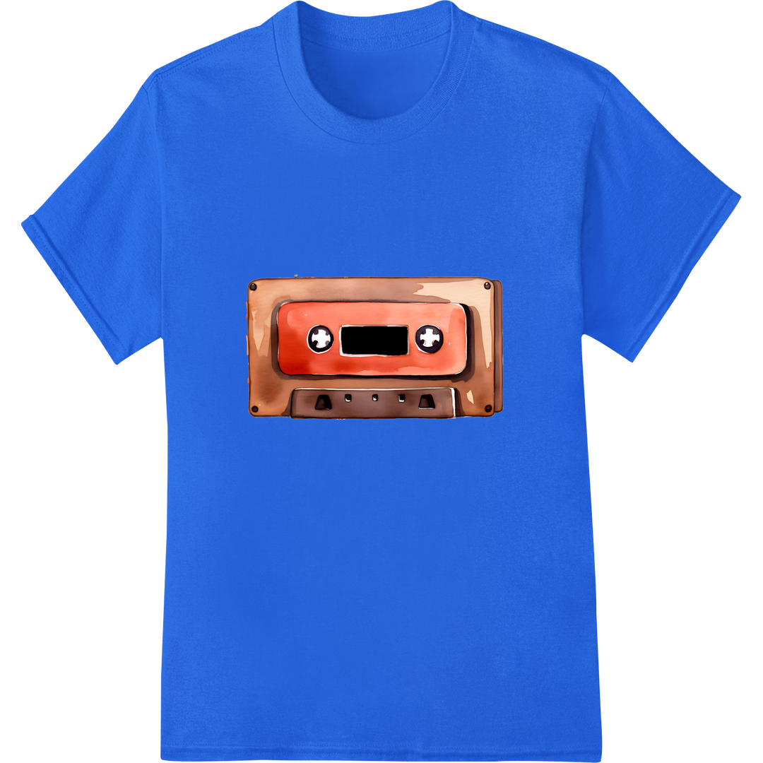 Retro Cassette Heat Transfer - Vintage Music Lover DTF Print on blue shirt - SUPERDTF-DTF Prints-DTF Transfers-Custom DTF Prints