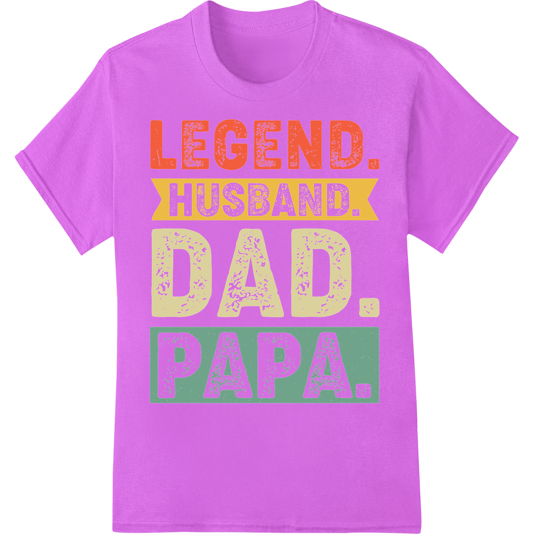 Legendary Dad: Heartfelt Father's Day DTF Print Transfer on purple shirt - SUPERDTF-DTF Prints-DTF Transfers-Custom DTF Prints