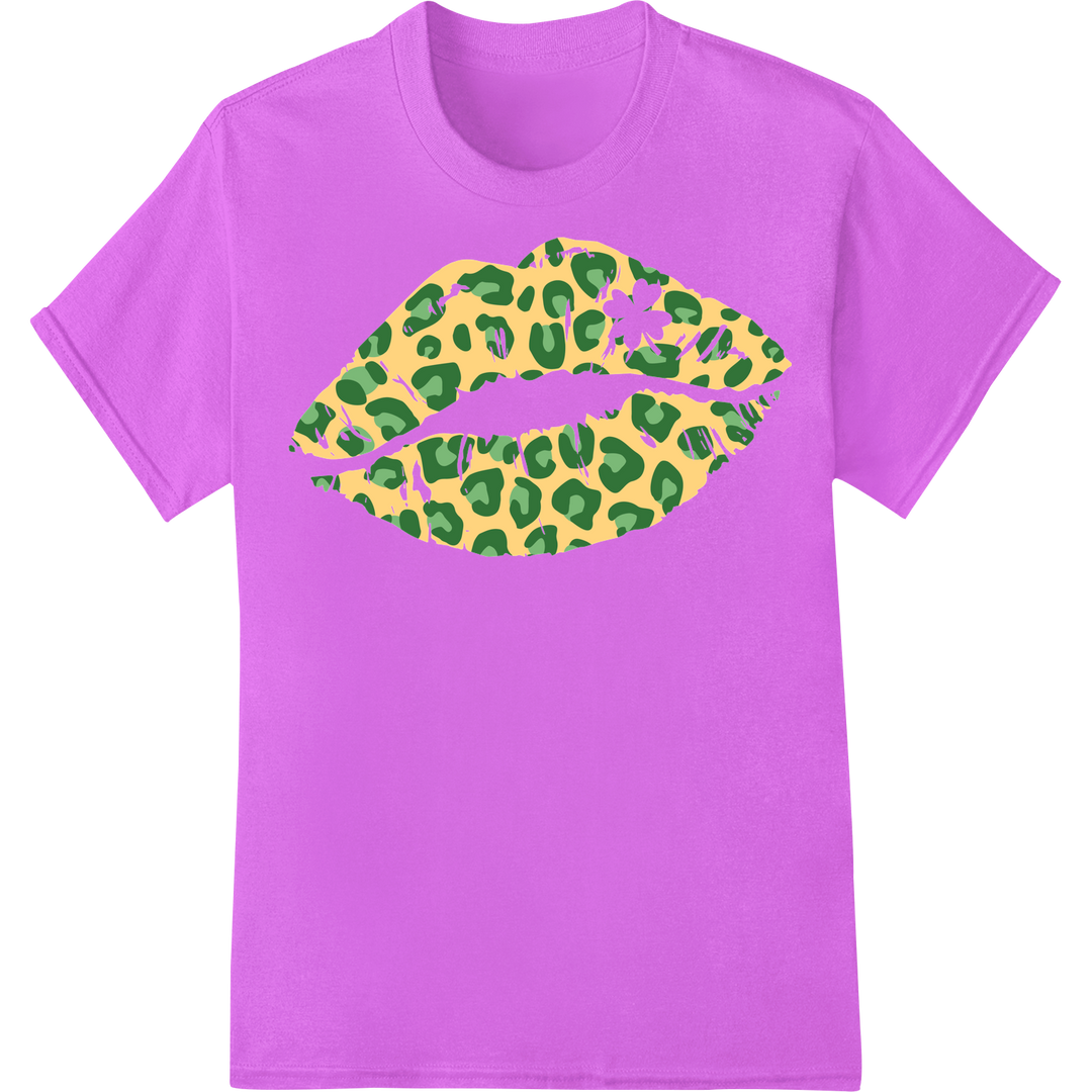 Shamrock Lips: Lucky St. Patrick's Day DTF Heat Transfer on purple shirt - SUPERDTF-DTF Prints-DTF Transfers-Custom DTF Prints