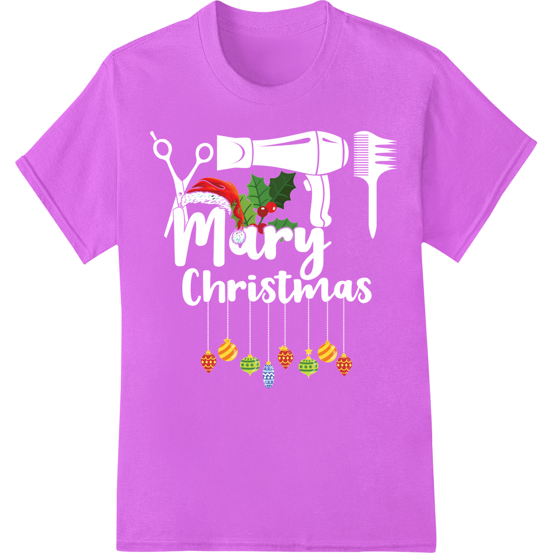 Festive Holly & Ornaments DTF Heat Transfer Print Design on purple shirt - SUPERDTF-DTF Prints-DTF Transfers-Custom DTF Prints