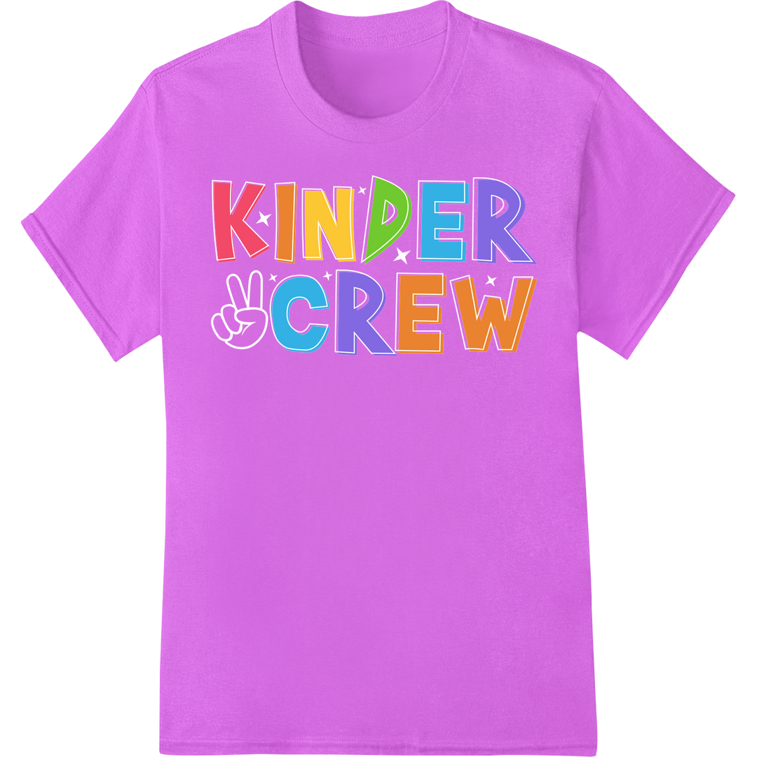 Adorable 'Kinder Crew' DTF Print Heat Transfer for School on purple shirt - SUPERDTF-DTF Prints-DTF Transfers-Custom DTF Prints