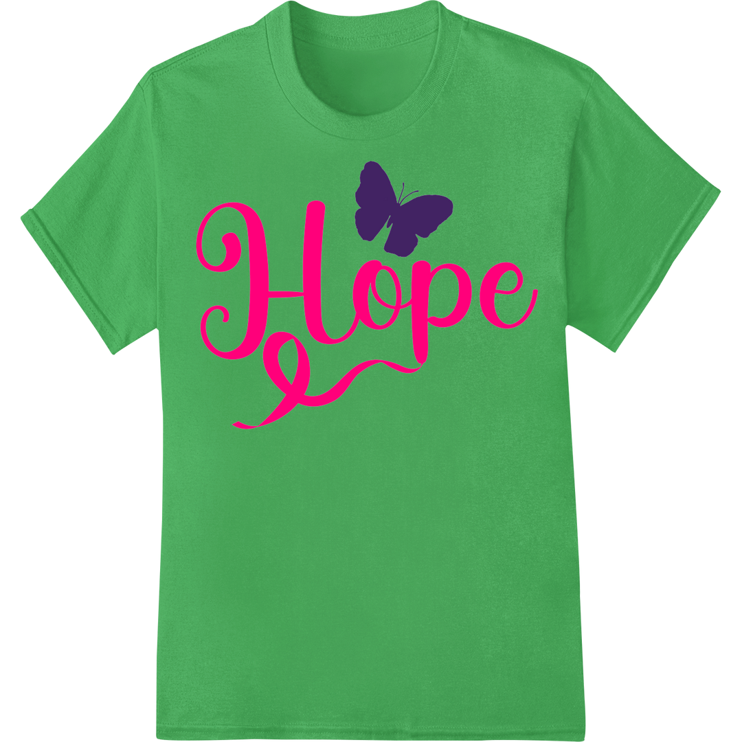 Pink Hope Butterfly DTF Print Heat Transfer for Breast Cancer on green shirt - SUPERDTF-DTF Prints-DTF Transfers-Custom DTF Prints